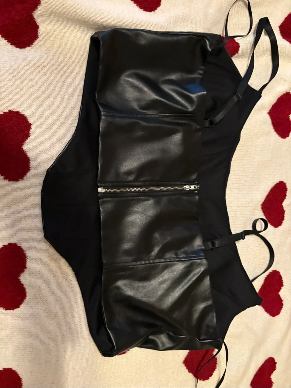 Black Faux Leather Dress with Rhinestone Accents
